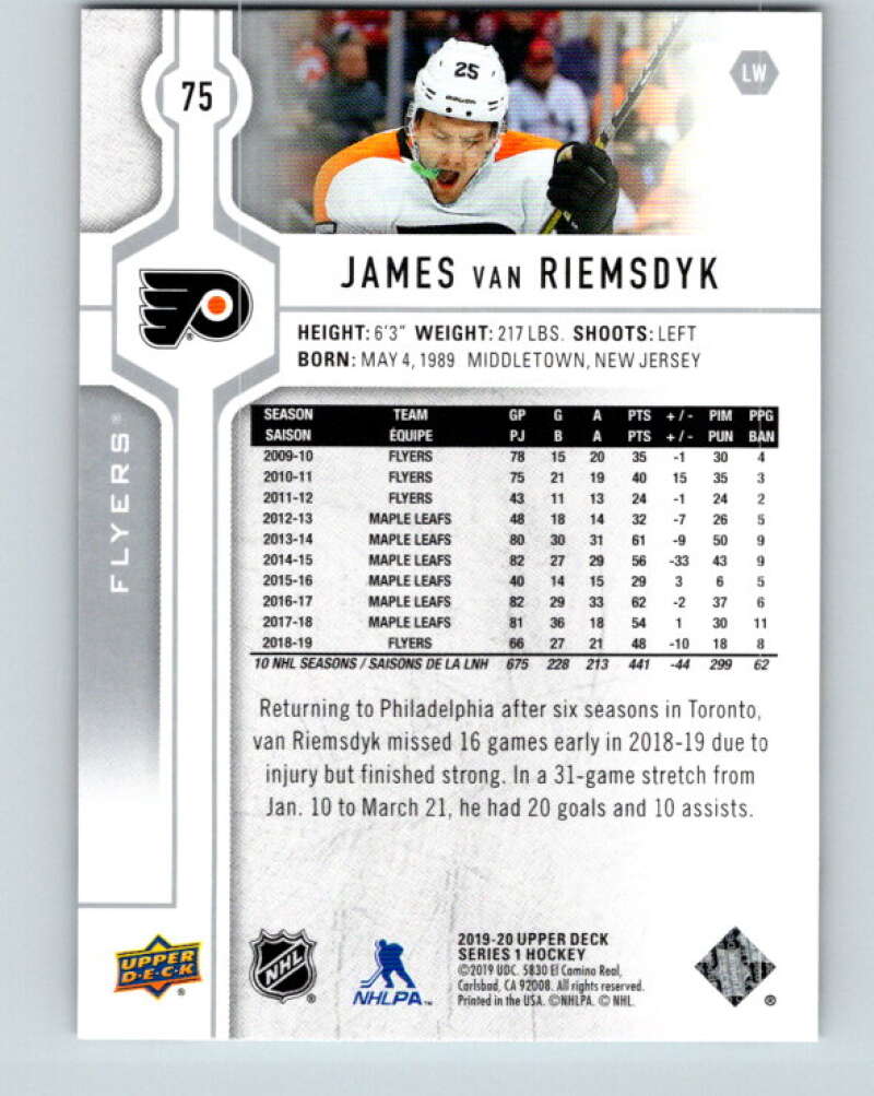 2019-20 Upper Deck #75 James van Riemsdyk Mint Philadelphia Flyers