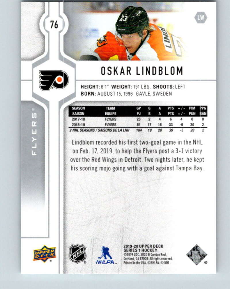 2019-20 Upper Deck #76 Oskar Lindblom Mint Philadelphia Flyers Image 2
