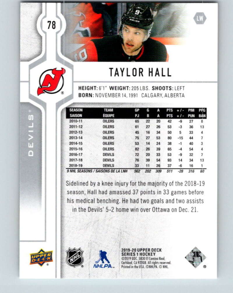 2019-20 Upper Deck #78 Taylor Hall Mint New Jersey Devils Image 2