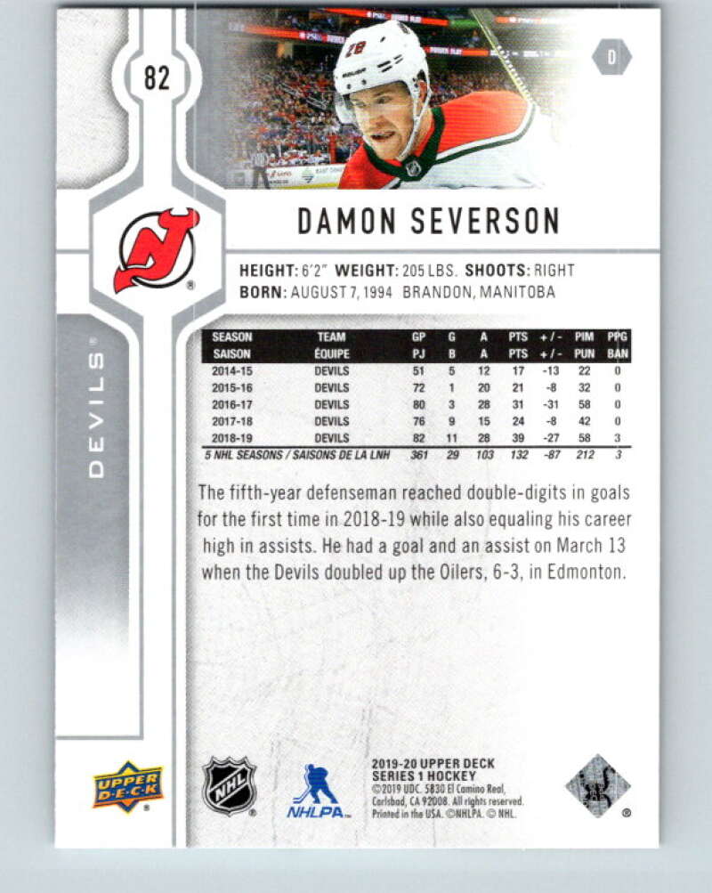 2019-20 Upper Deck #82 Damon Severson Mint New Jersey Devils Image 2