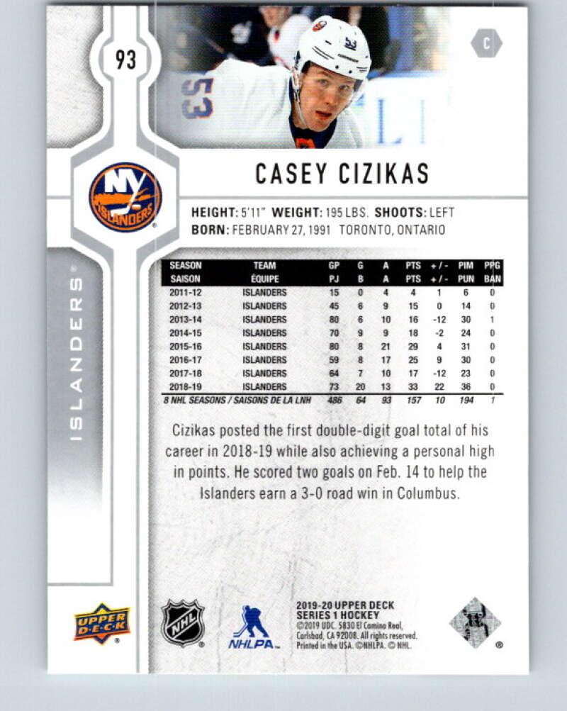 2019-20 Upper Deck #93 Casey Cizikas Mint New York Islanders Image 2
