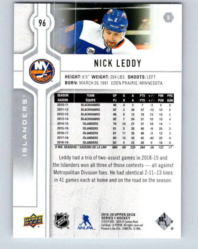 2019-20 Upper Deck #96 Nick Leddy Mint New York Islanders Image 2