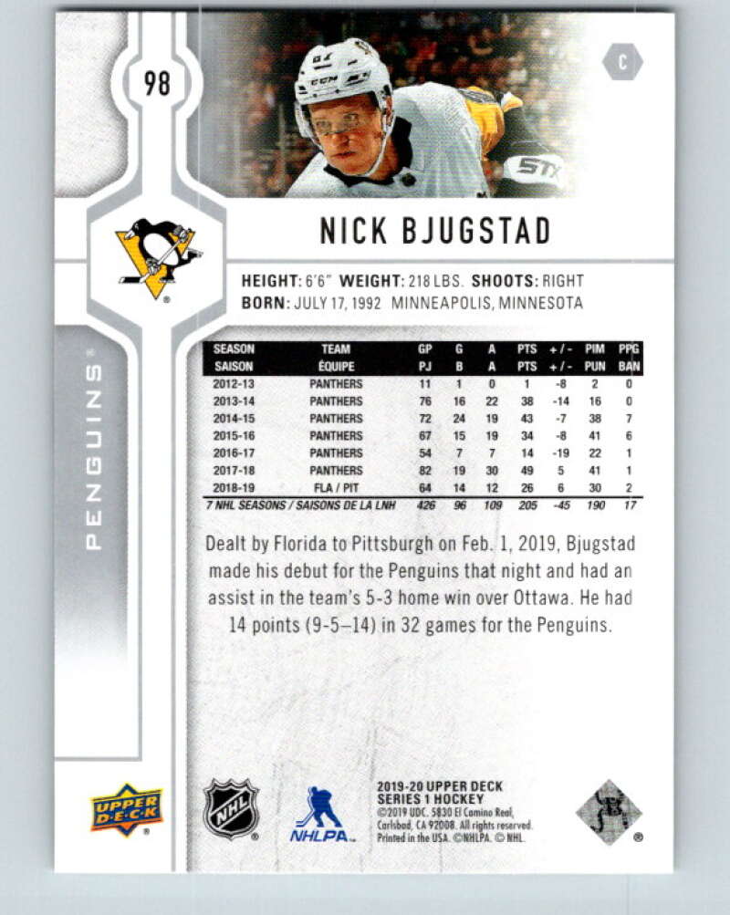 2019-20 Upper Deck #98 Nick Bjugstad Mint Pittsburgh Penguins Image 2