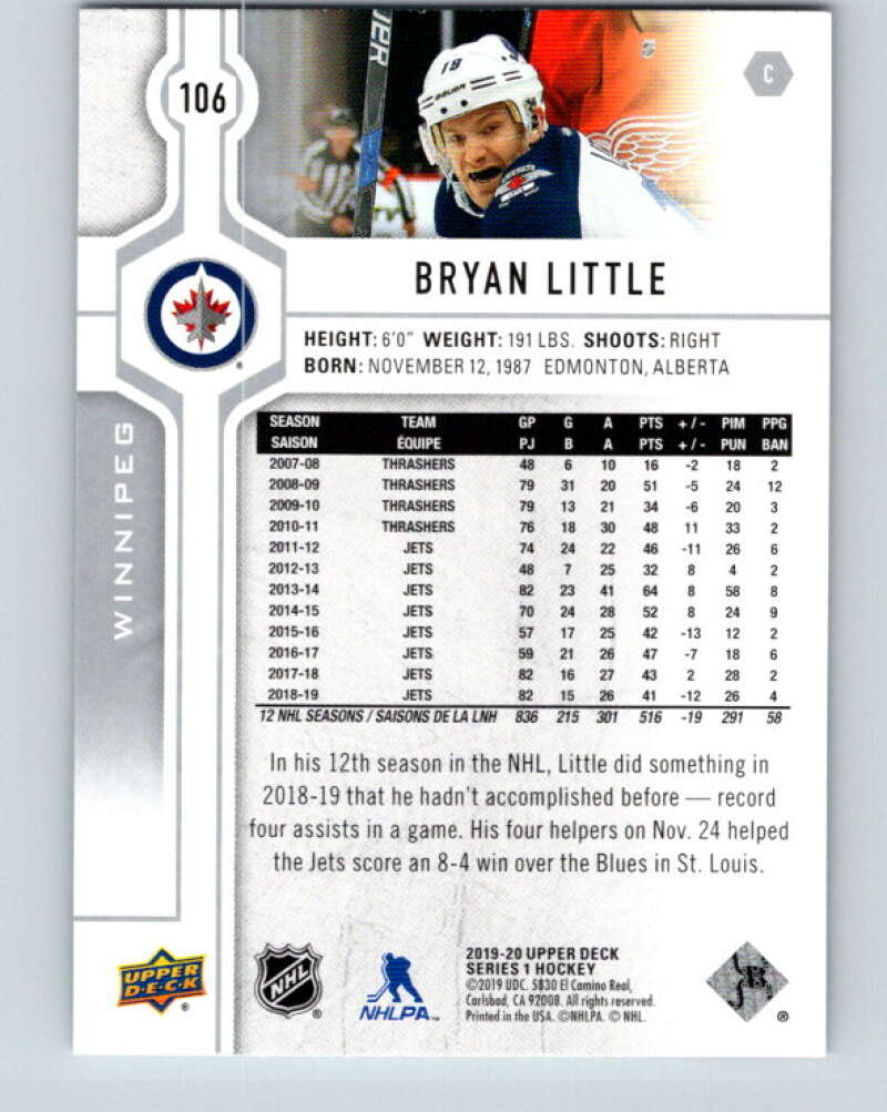 2019-20 Upper Deck #106 Bryan Little Mint Winnipeg Jets Image 2