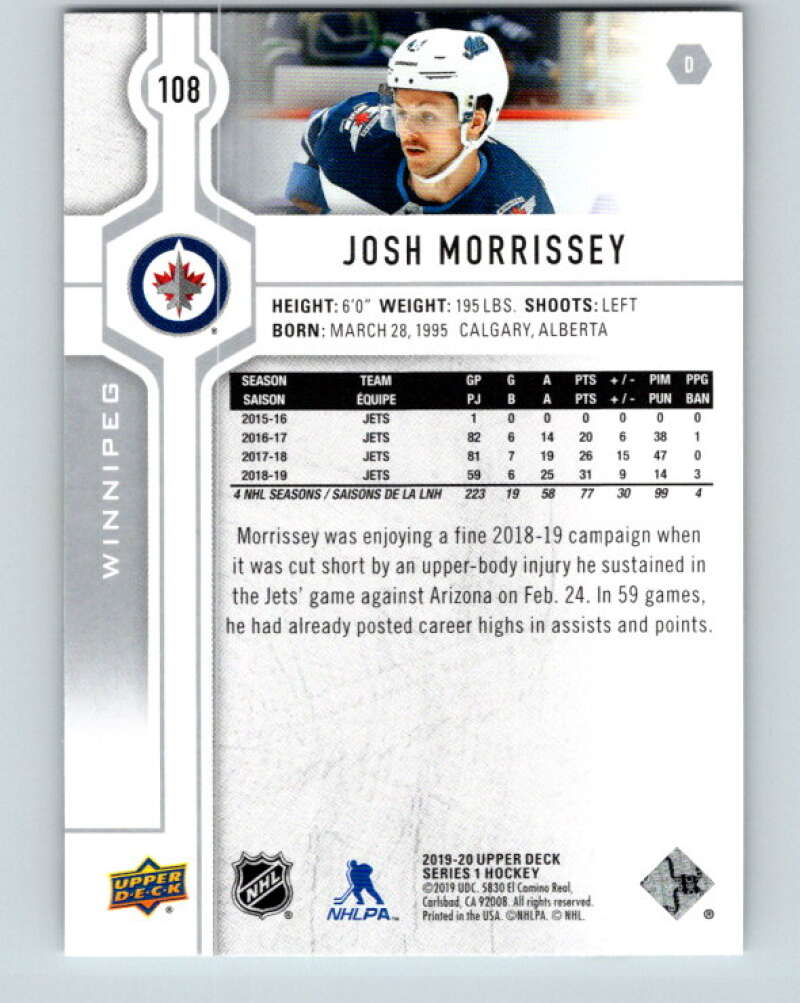 2019-20 Upper Deck #108 Josh Morrissey Mint Winnipeg Jets Image 2