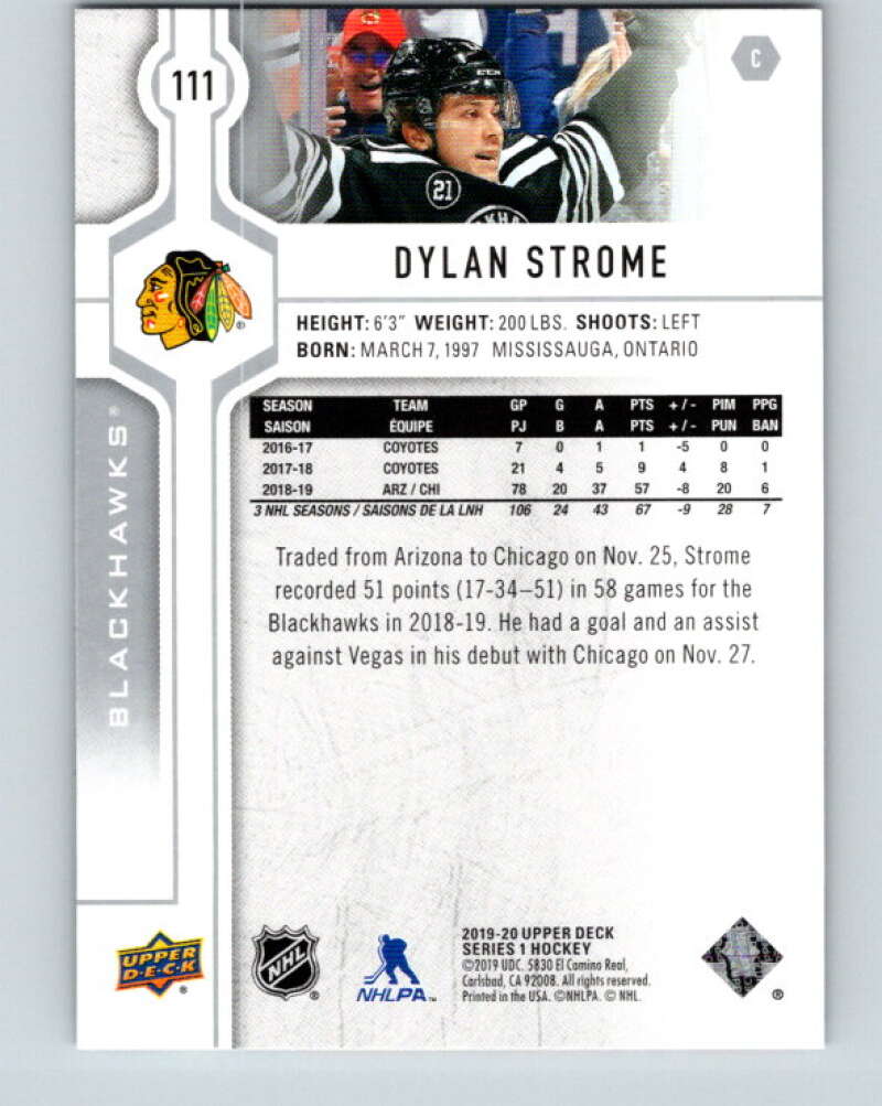 2019-20 Upper Deck #111 Dylan Strome Mint Chicago Blackhawks Image 2