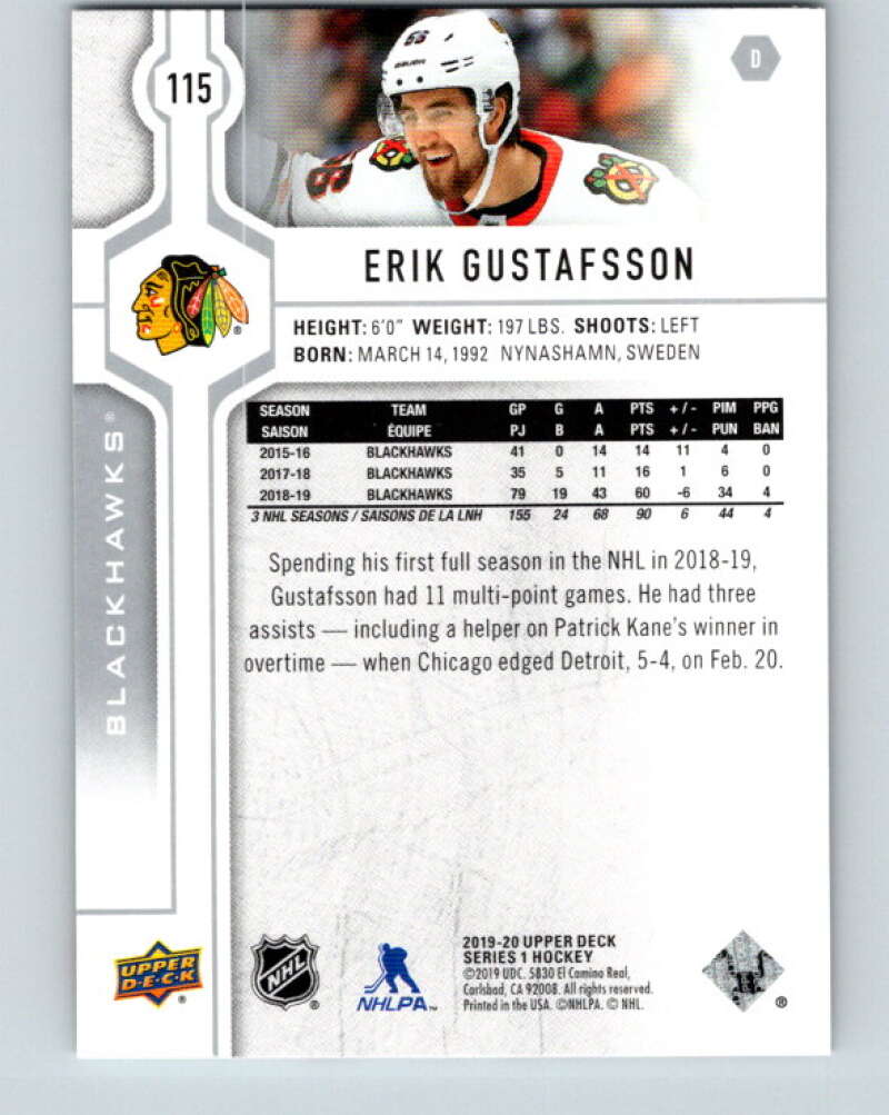 2019-20 Upper Deck #115 Erik Gustafsson Mint Chicago Blackhawks Image 2