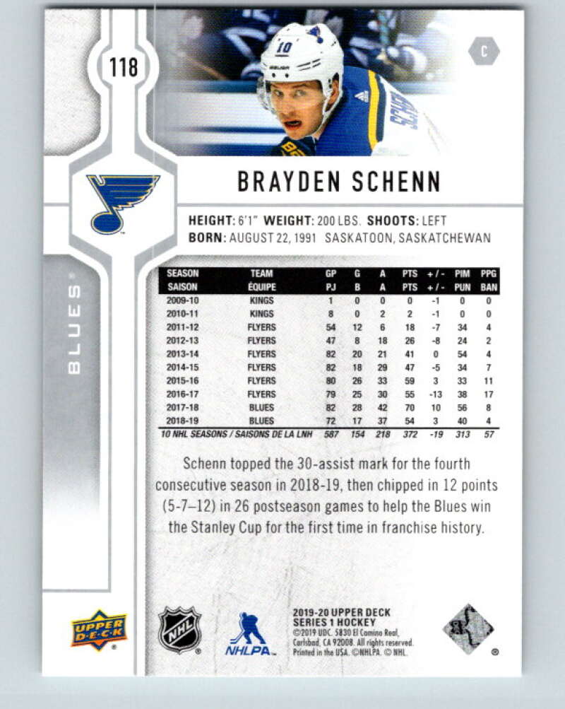 2019-20 Upper Deck #118 Brayden Schenn Mint St. Louis Blues Image 2