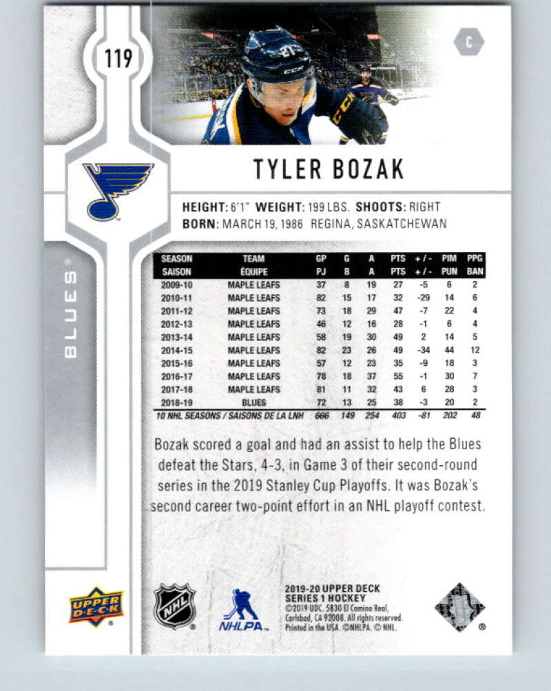 2019-20 Upper Deck #119 Tyler Bozak Mint St. Louis Blues Image 2