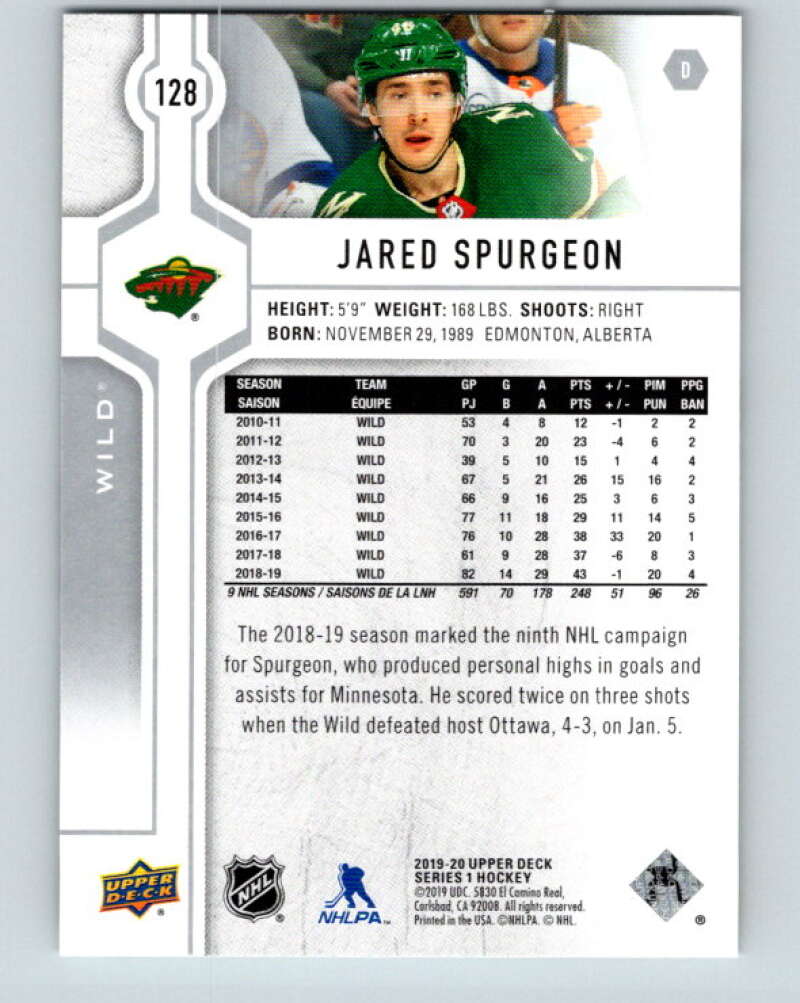 2019-20 Upper Deck #128 Jared Spurgeon Mint Minnesota Wild Image 2