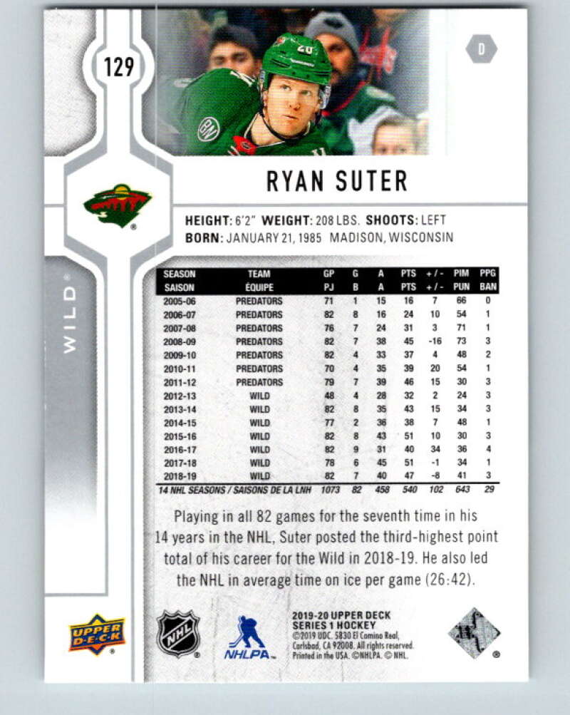 2019-20 Upper Deck #129 Ryan Suter Mint Minnesota Wild Image 2