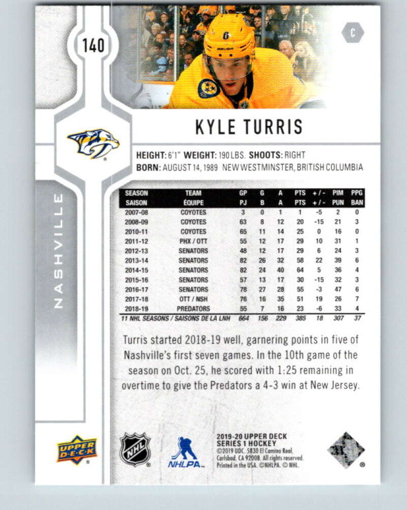 2019-20 Upper Deck #140 Kyle Turris Mint Nashville Predators