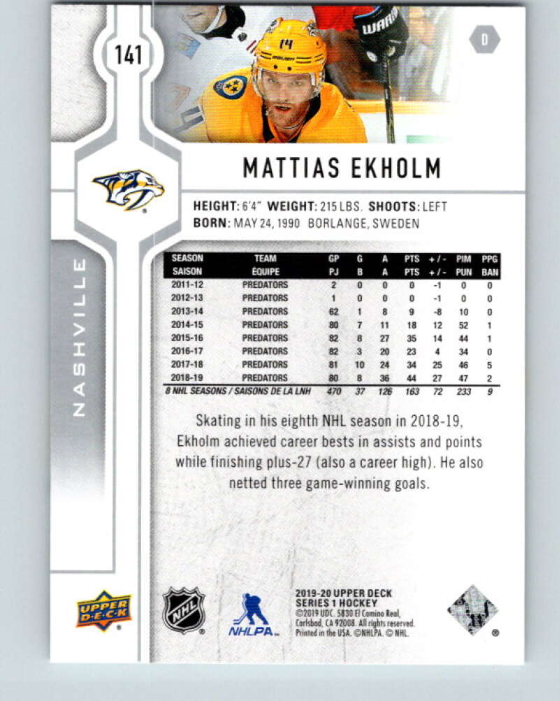2019-20 Upper Deck #141 Mattias Ekholm Mint Nashville Predators