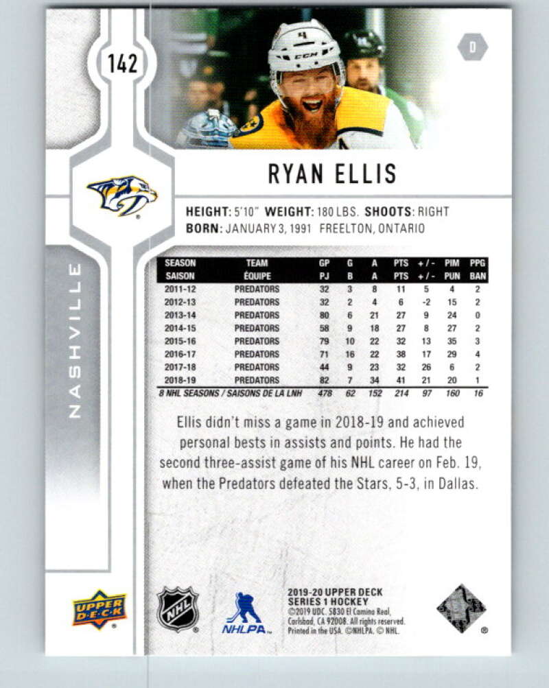 2019-20 Upper Deck #142 Ryan Ellis Mint Nashville Predators