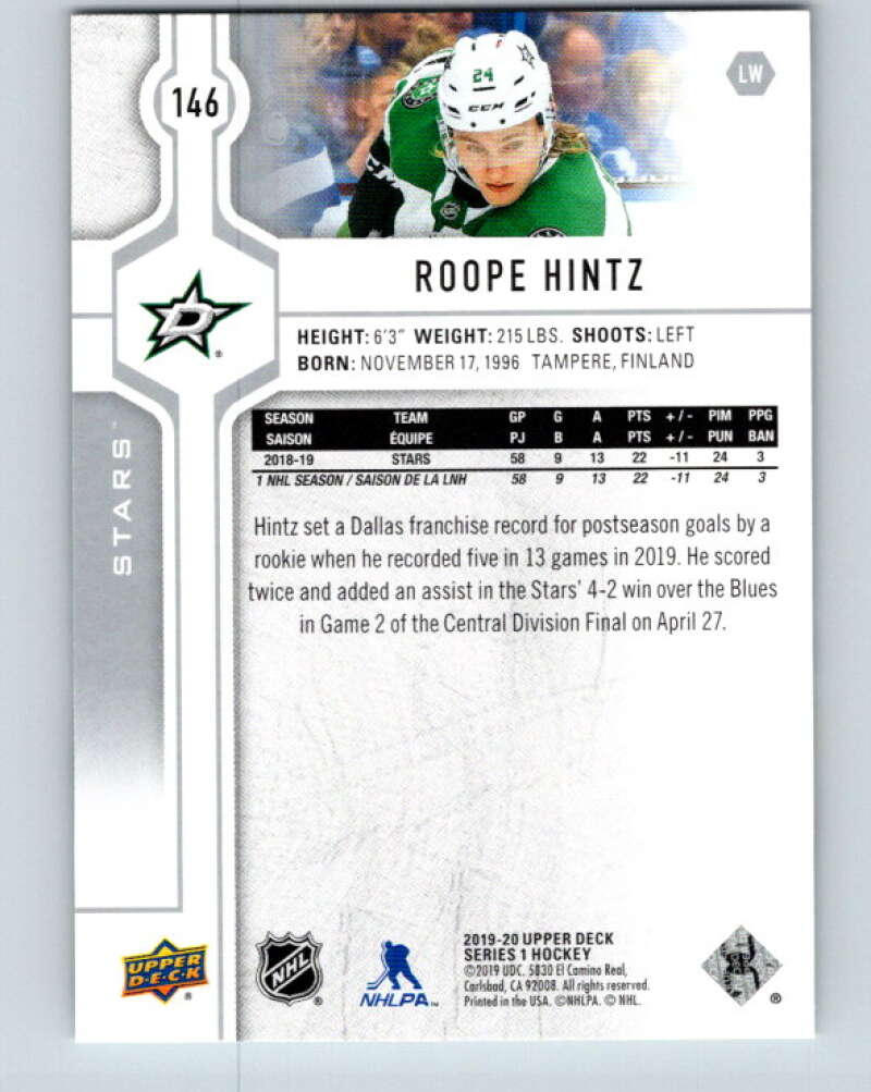 2019-20 Upper Deck #146 Roope Hintz Mint Dallas Stars Image 2
