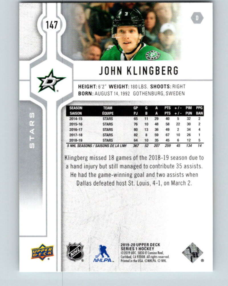 2019-20 Upper Deck #147 John Klingberg Mint Dallas Stars Image 2