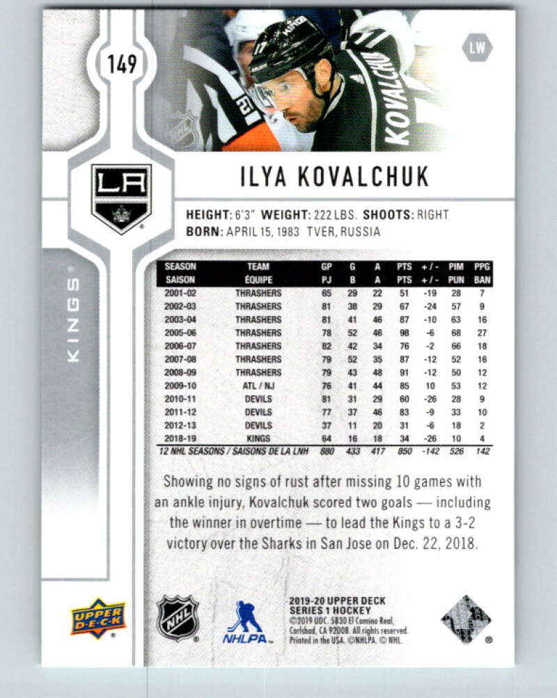 2019-20 Upper Deck #149 Ilya Kovalchuk Mint Los Angeles Kings Image 2
