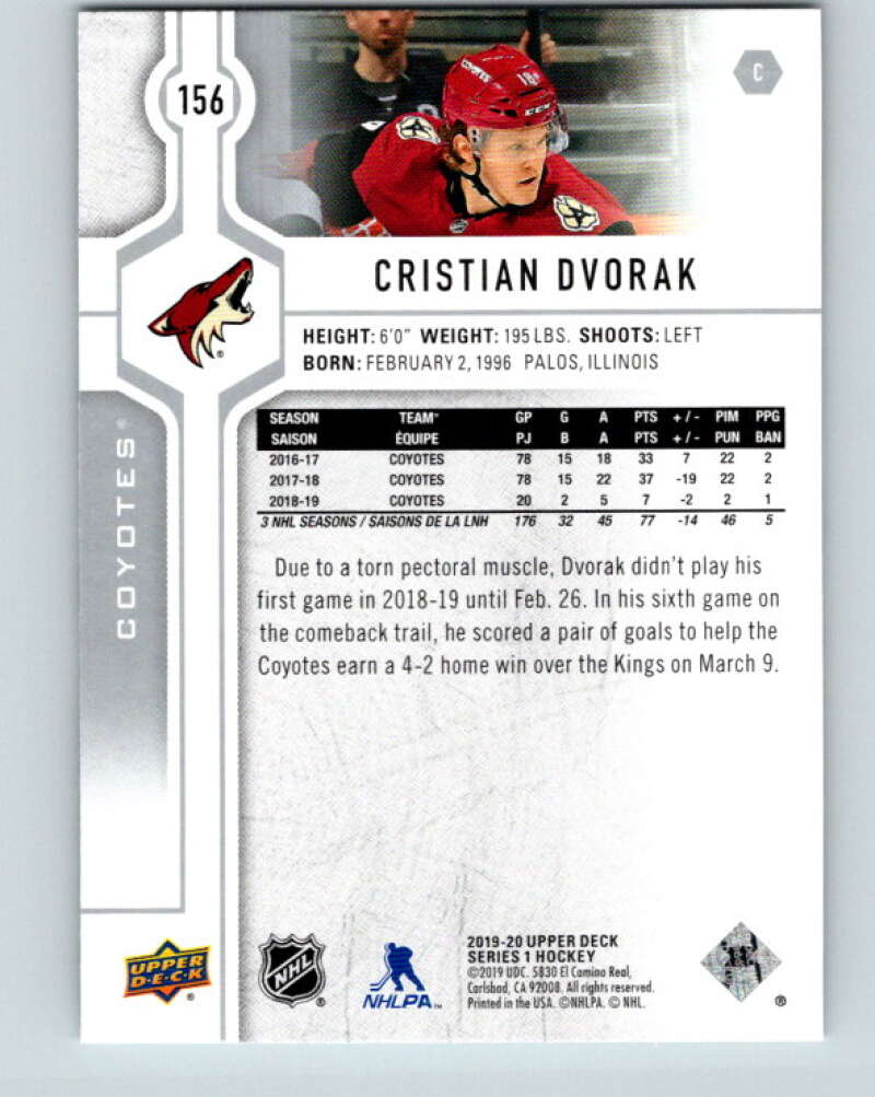 2019-20 Upper Deck #156 Christian Dvorak Mint Arizona Coyotes Image 2