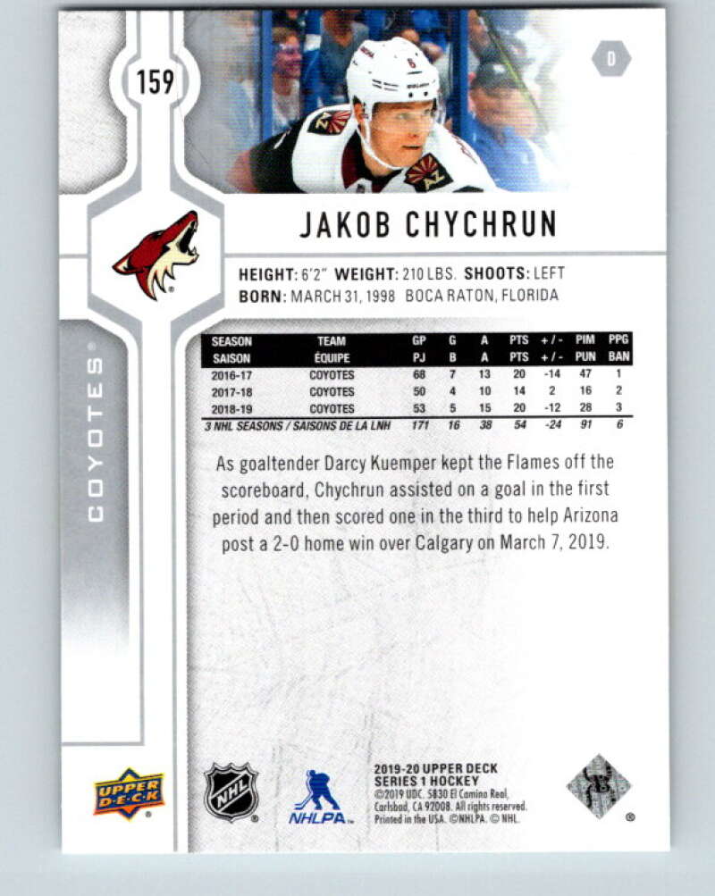 2019-20 Upper Deck #159 Jakob Chychrun Mint Arizona Coyotes Image 2