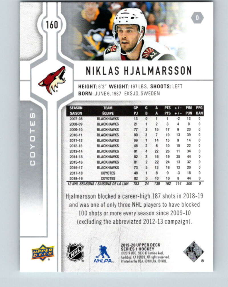 2019-20 Upper Deck #160 Niklas Hjalmarsson Mint Arizona Coyotes Image 2