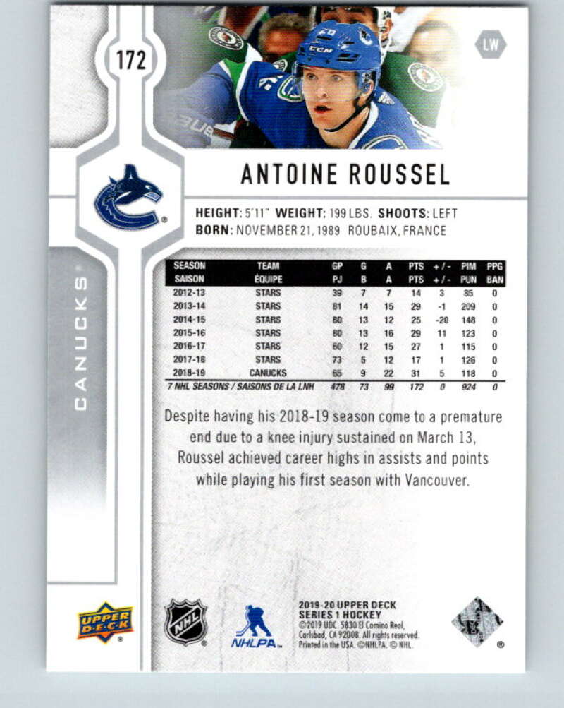 2019-20 Upper Deck #172 Antoine Roussel Mint Vancouver Canucks Image 2