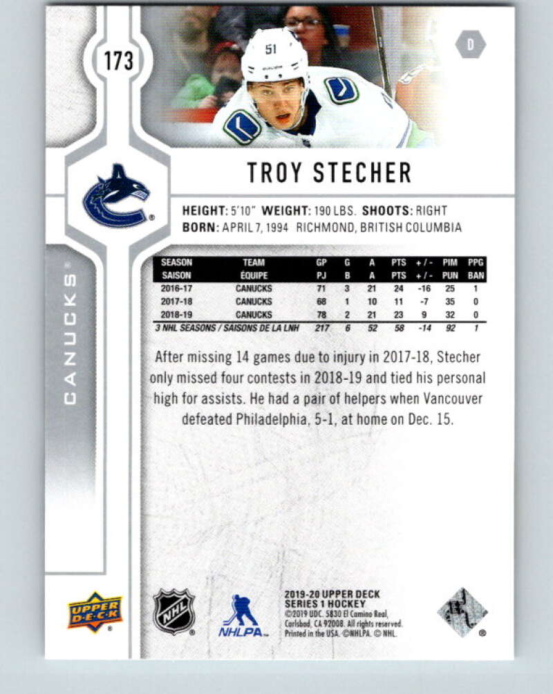 2019-20 Upper Deck #173 Troy Stecher Mint Vancouver Canucks Image 2