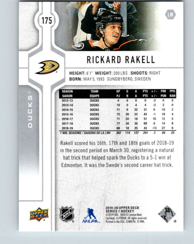 2019-20 Upper Deck #175 Rickard Rakell Mint Anaheim Ducks Image 2