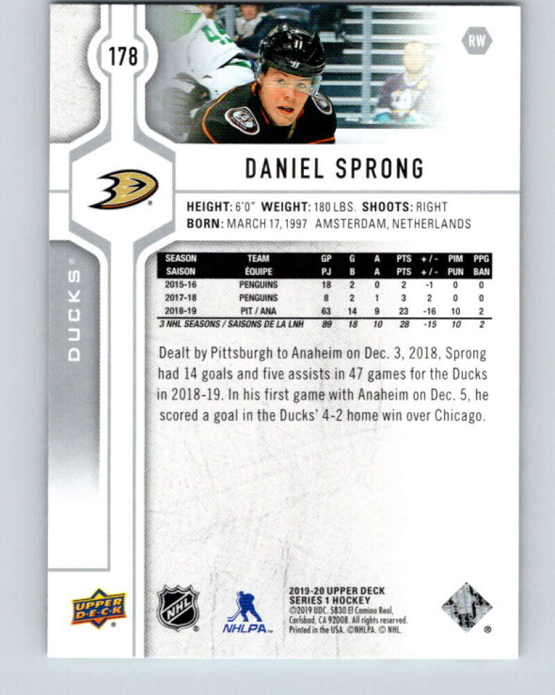 2019-20 Upper Deck #178 Daniel Sprong Mint Anaheim Ducks Image 2
