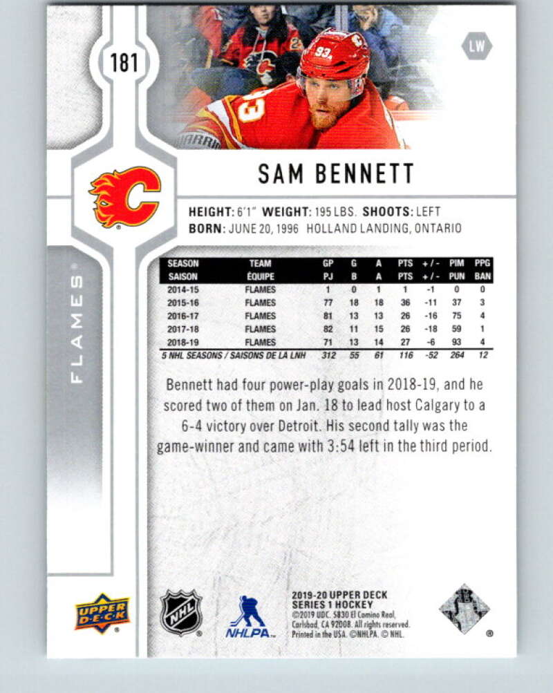2019-20 Upper Deck #181 Sam Bennett Mint Calgary Flames Image 2