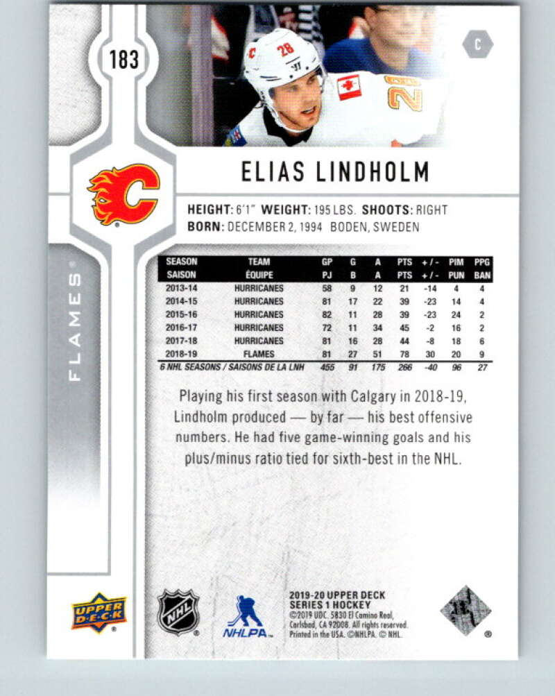 2019-20 Upper Deck #183 Elias Lindholm Mint Calgary Flames Image 2
