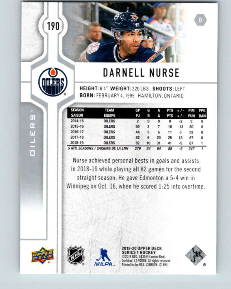 2019-20 Upper Deck #190 Darnell Nurse Mint Edmonton Oilers Image 2