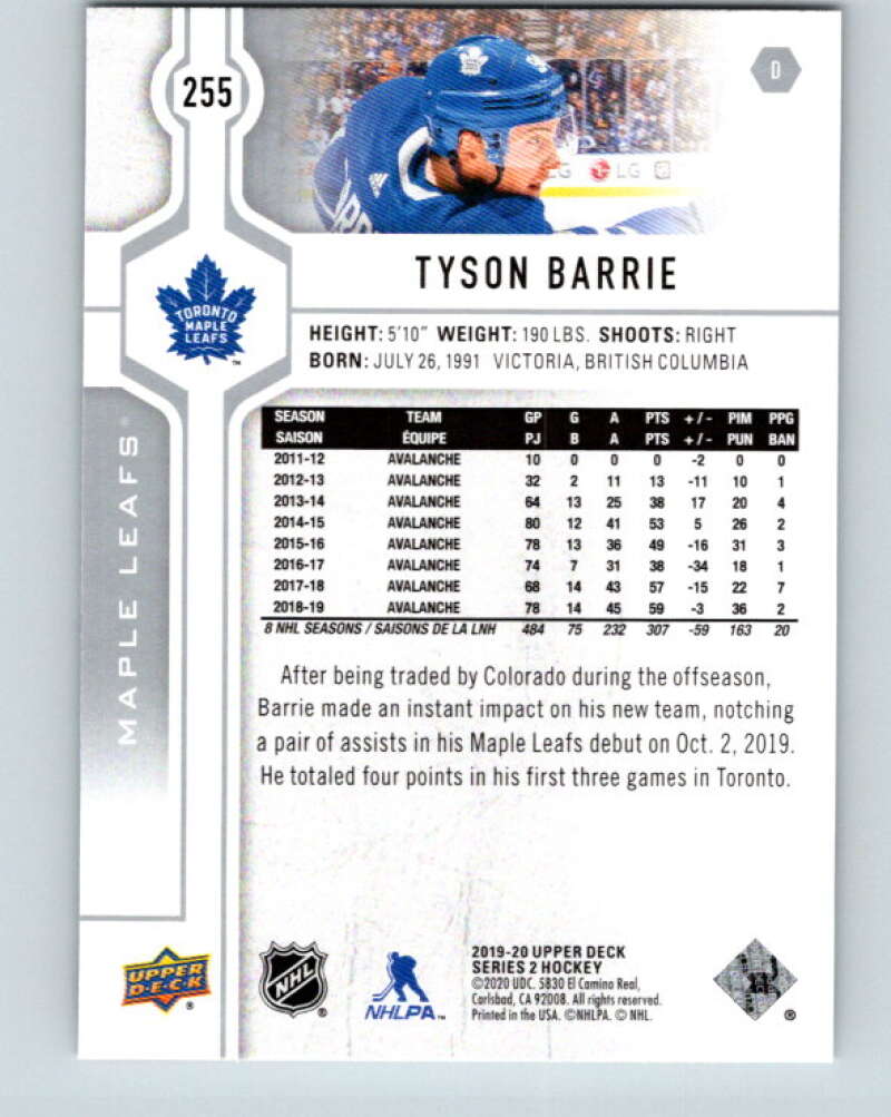2019-20 Upper Deck #255 Tyson Barrie Mint Toronto Maple Leafs