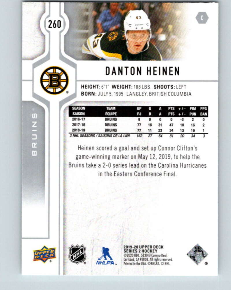 2019-20 Upper Deck #260 Danton Heinen Mint Boston Bruins Image 2