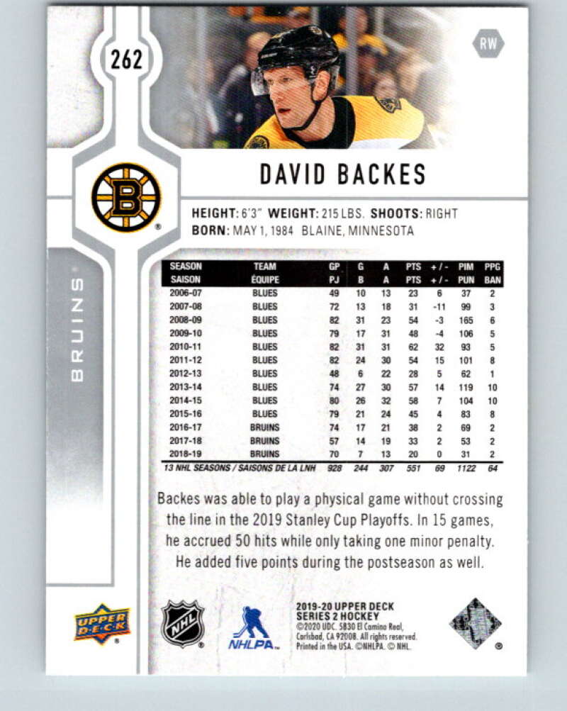 2019-20 Upper Deck #262 David Backes Mint Boston Bruins Image 2