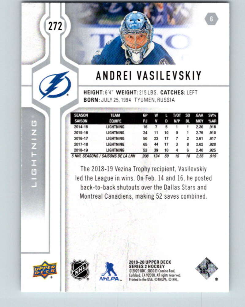 2019-20 Upper Deck #272 Andrei Vasilevskiy Mint Tampa Bay Lightning