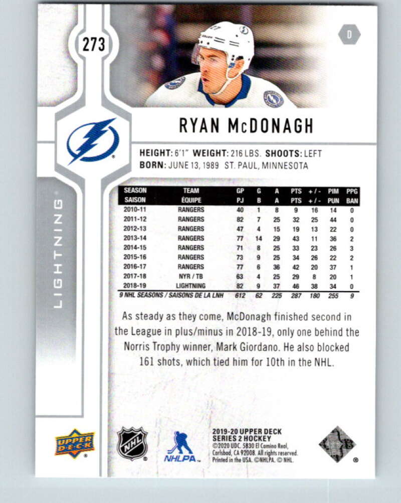 2019-20 Upper Deck #273 Ryan McDonagh Mint Tampa Bay Lightning Image 2