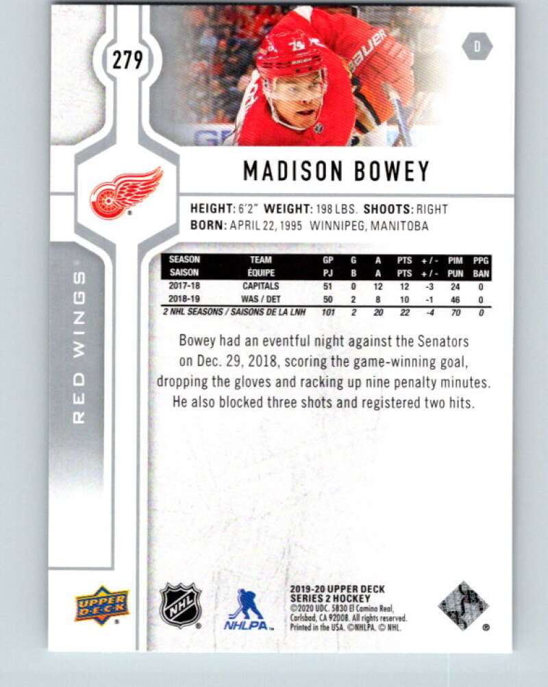 2019-20 Upper Deck #279 Madison Bowey Mint Detroit Red Wings Image 2