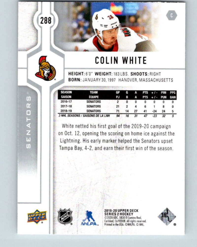 2019-20 Upper Deck #288 Colin White Mint Ottawa Senators Image 2