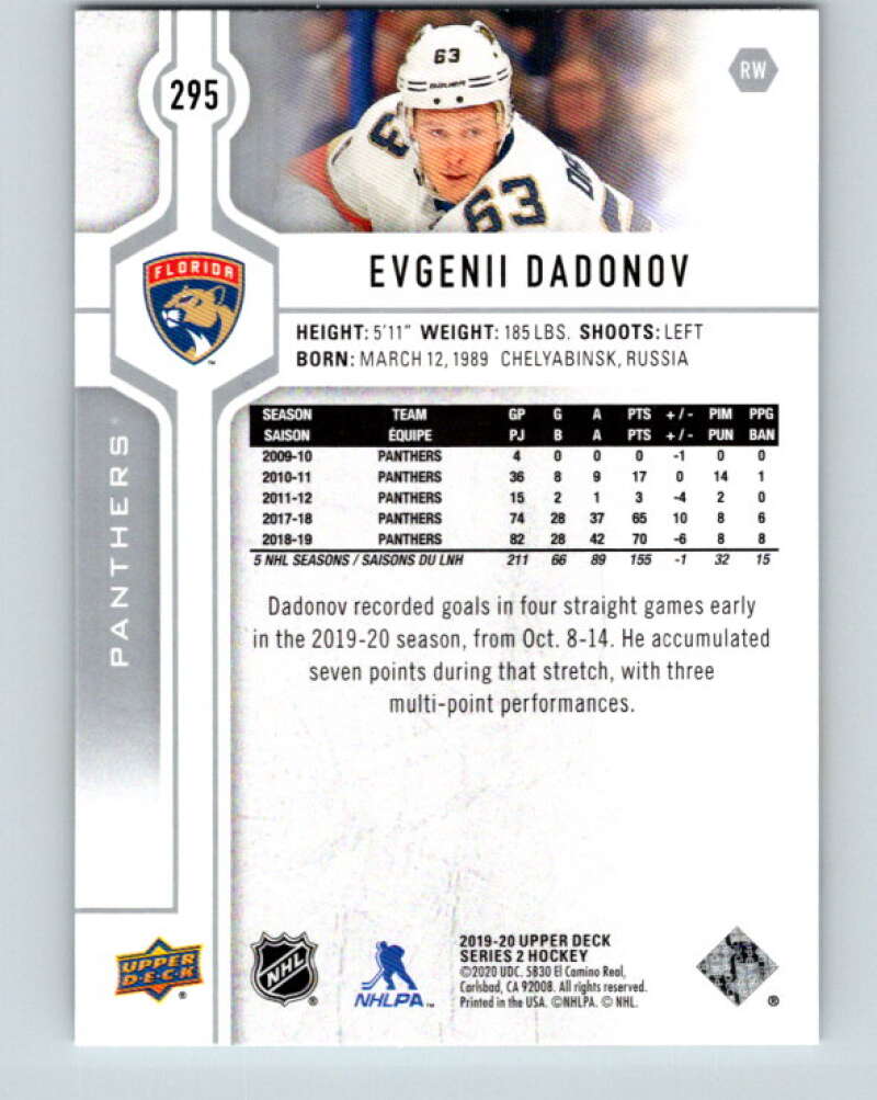 2019-20 Upper Deck #295 Evgenii Dadonov Mint Florida Panthers Image 2