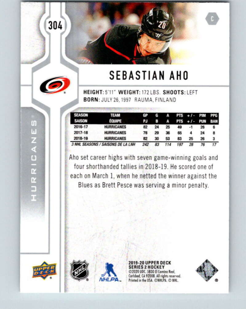 2019-20 Upper Deck #304 Sebastian Aho Mint Carolina Hurricanes Image 2