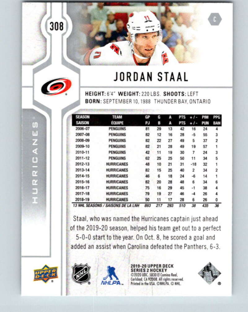 2019-20 Upper Deck #308 Jordan Staal Mint Carolina Hurricanes Image 2