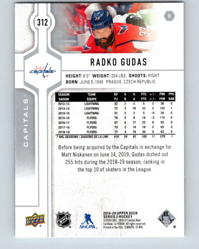 2019-20 Upper Deck #312 Radko Gudas Mint Washington Capitals Image 2