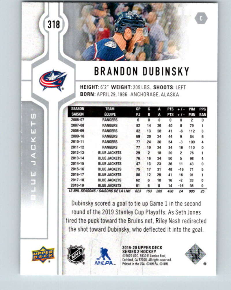 2019-20 Upper Deck #318 Brandon Dubinsky Mint Columbus Blue Jackets Image 2