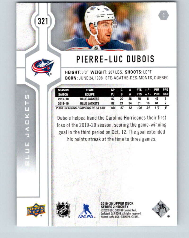 2019-20 Upper Deck #321 Pierre-Luc Dubois Mint Columbus Blue Jackets Image 2