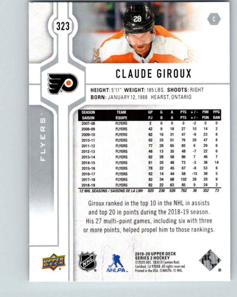 2019-20 Upper Deck #323 Claude Giroux Mint Philadelphia Flyers Image 2