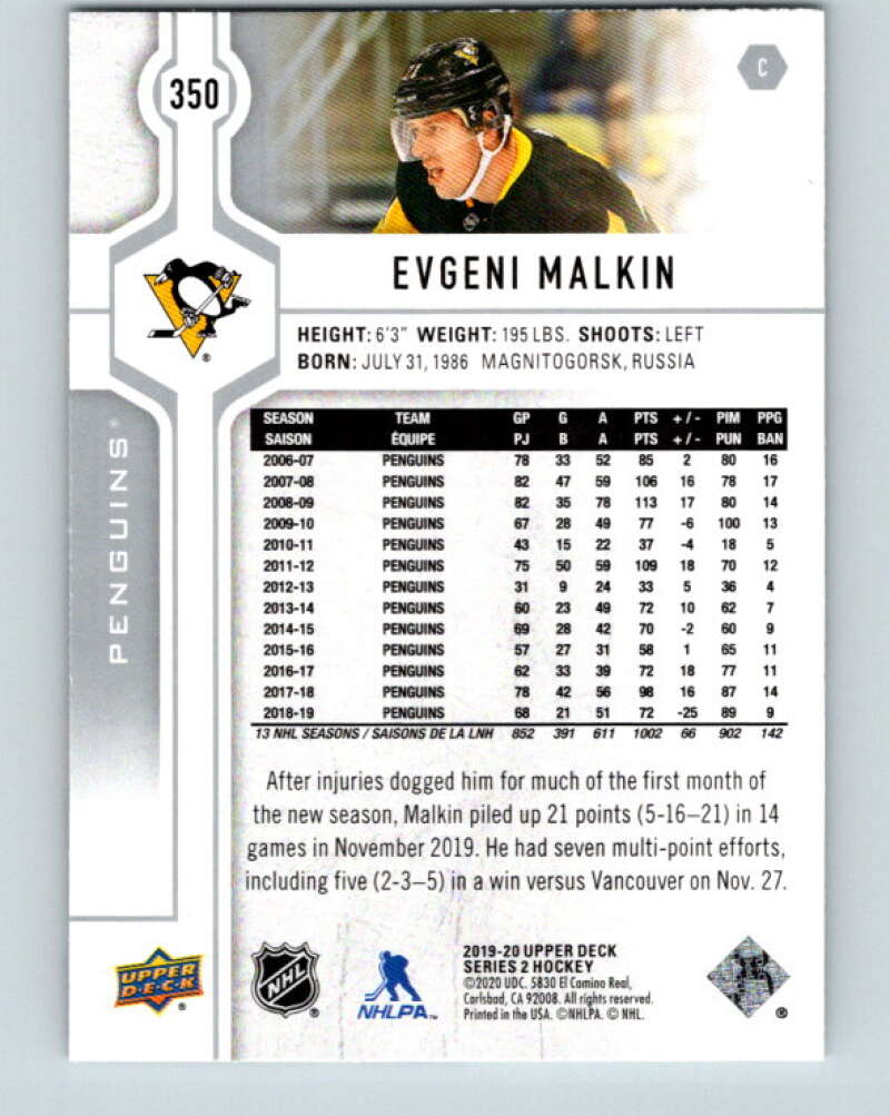 2019-20 Upper Deck #350 Evgeni Malkin Mint Pittsburgh Penguins Image 2