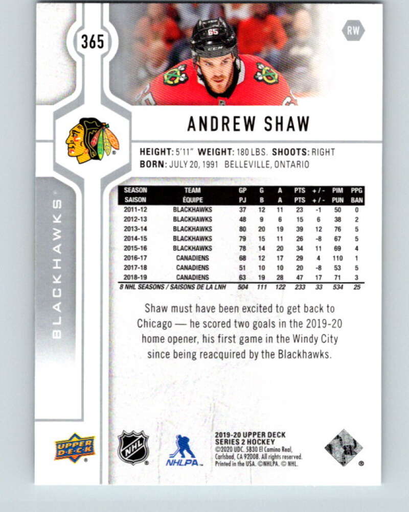 2019-20 Upper Deck #365 Andrew Shaw Mint Chicago Blackhawks