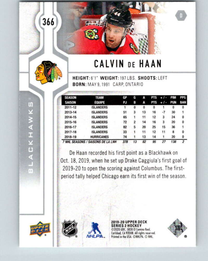 2019-20 Upper Deck #366 Calvin de Haan Mint Chicago Blackhawks Image 2