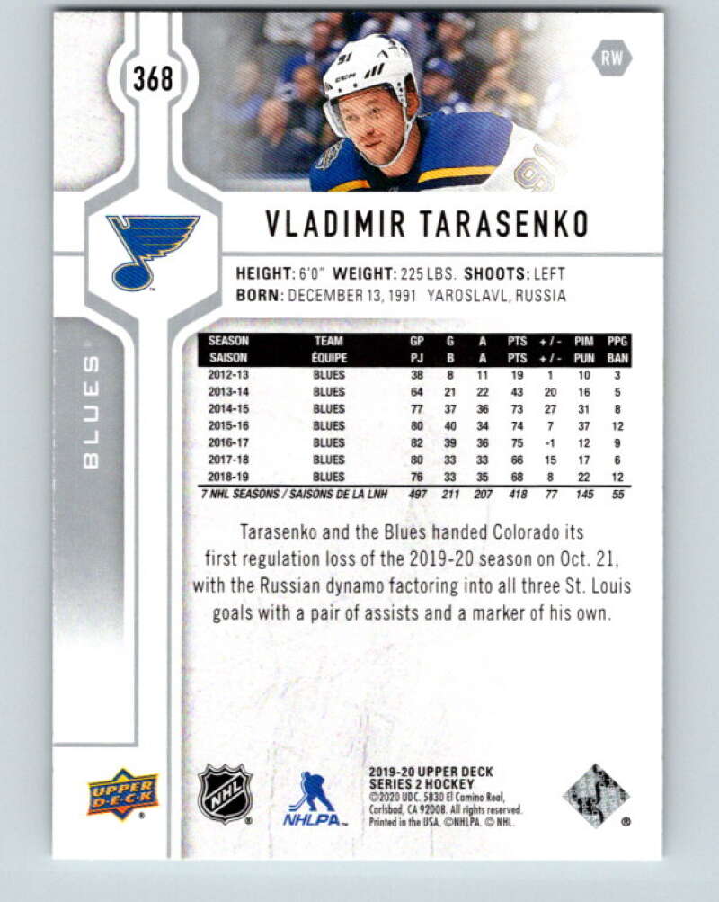 2019-20 Upper Deck #368 Vladimir Tarasenko Mint St. Louis Blues Image 2