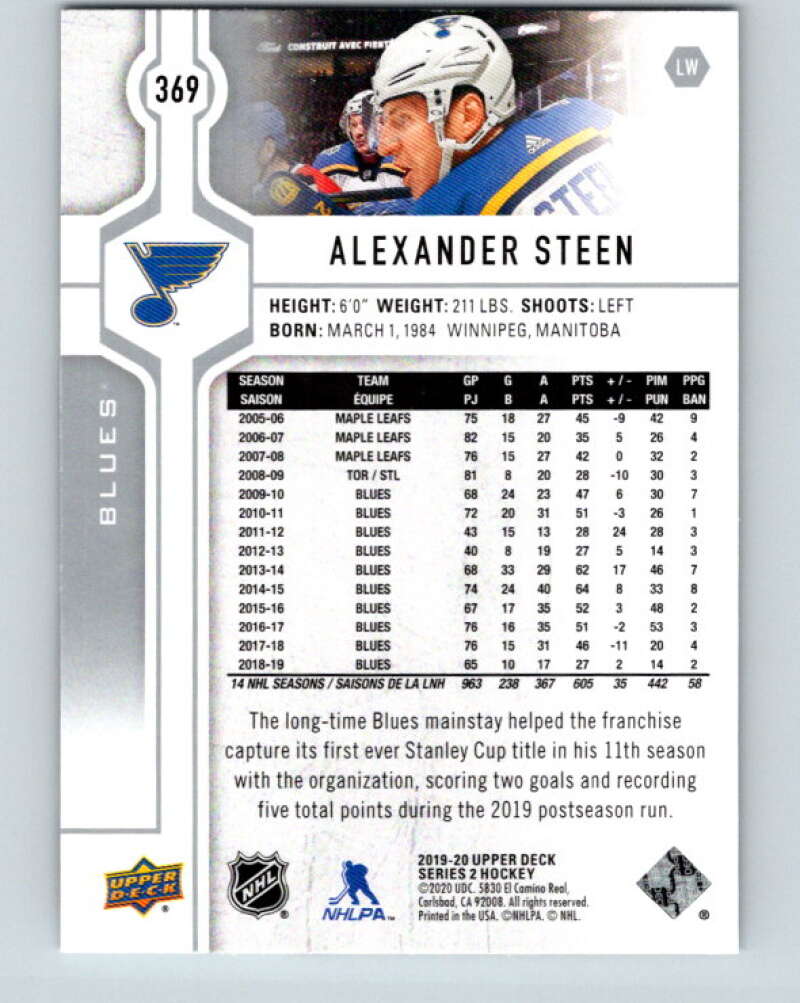 2019-20 Upper Deck #369 Alexander Steen Mint St. Louis Blues Image 2